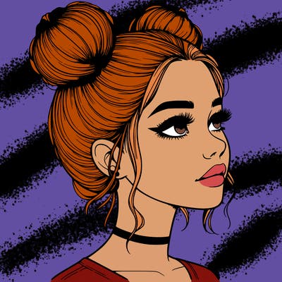 realistic girl with buns on the top of her head