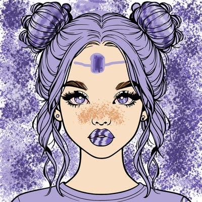 realistic girl with two buns in hair and lips