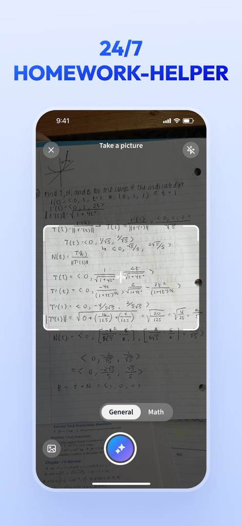 Vaia app AI homework helper scanning handwritten math problems from a notebook.