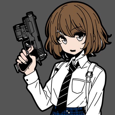 girl manga character with a gun