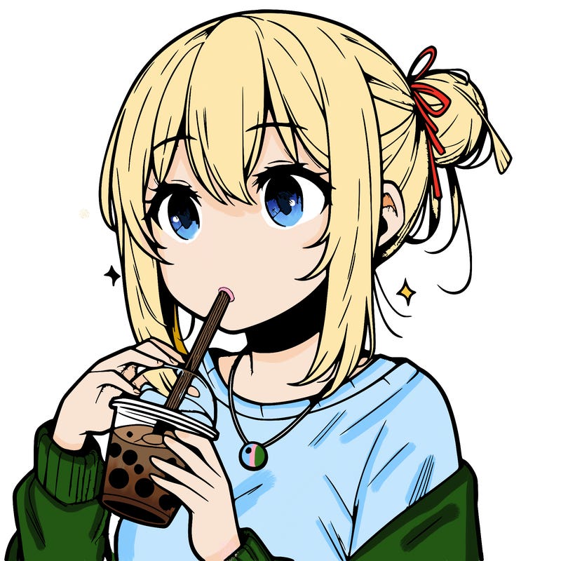 manga character drinking boba
