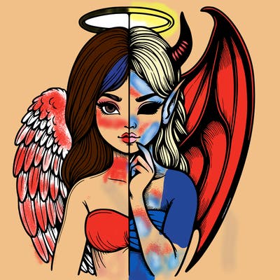 realistic angel half demon