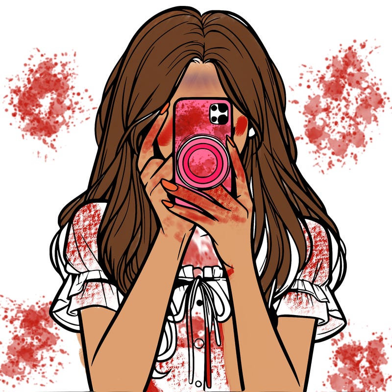 a realistic girl holding her phone taking pictures