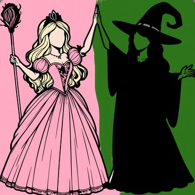 detailed realistic split of a princess and a witch