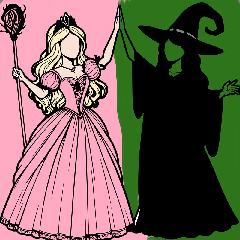 detailed realistic split of a princess and a witch