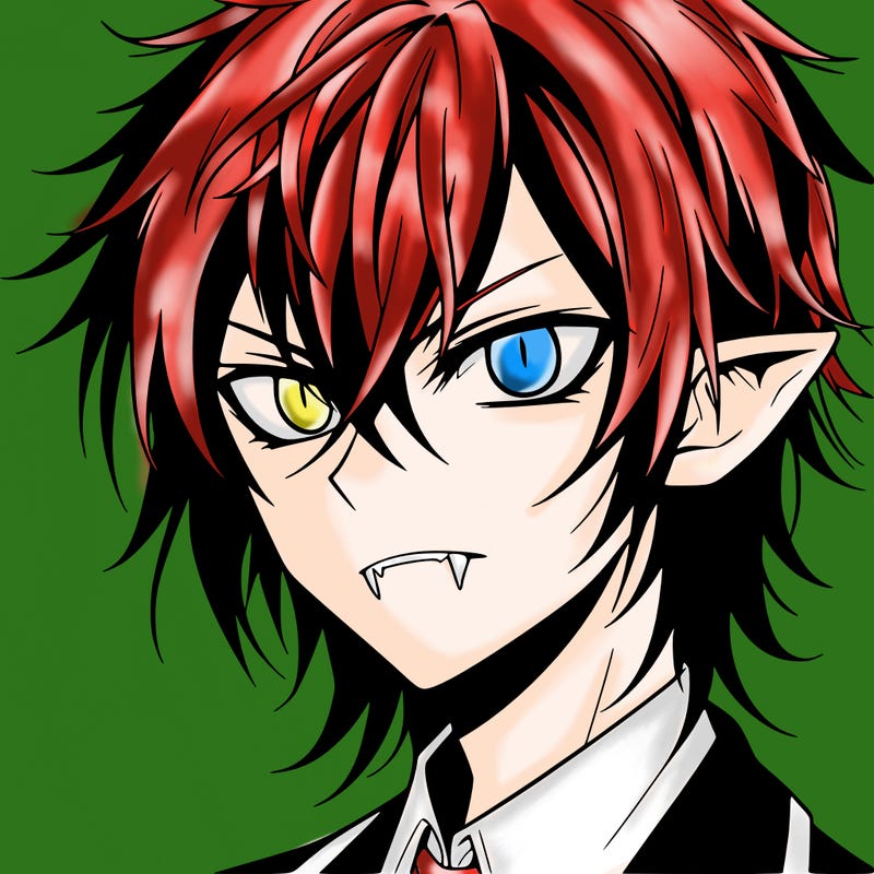 evil anime vampire boy with white pupils