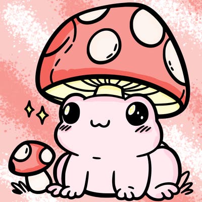 a cute frog with a mushroom hat