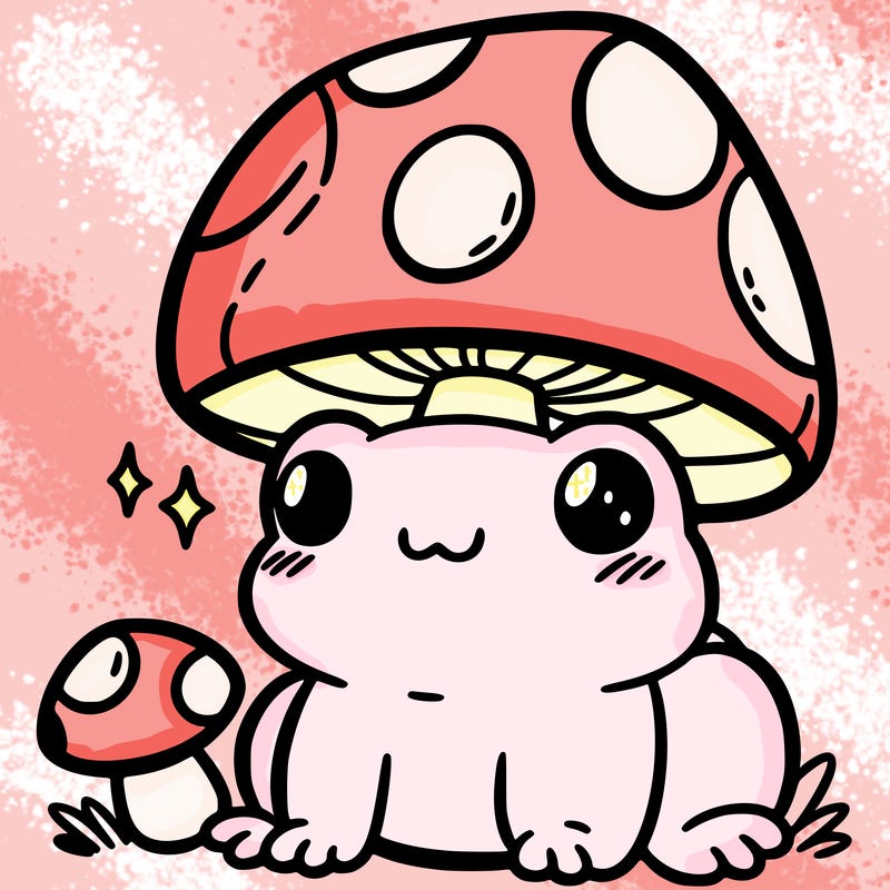 a cute frog with a mushroom hat