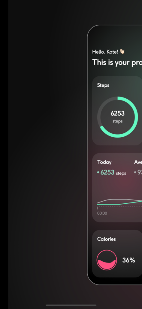 SmartWatch Sync BT Notifier - Interfaz del panel de fitness que muestra el recuento de pasos y el progreso de calorías