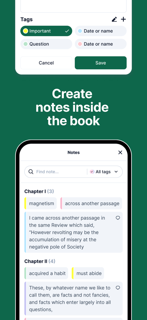 Ocean 2.0 Interfaith Reader - Note taking and tagging interface in the Ocean 2.0 Interfaith Reader app