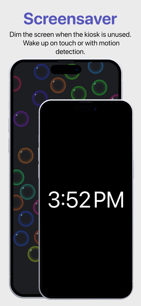 Kiosker: Fullscreen Web Kiosk - Kiosker app screensaver feature with motion detection and digital clock display