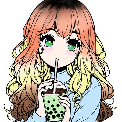 realistic girl drink a boba