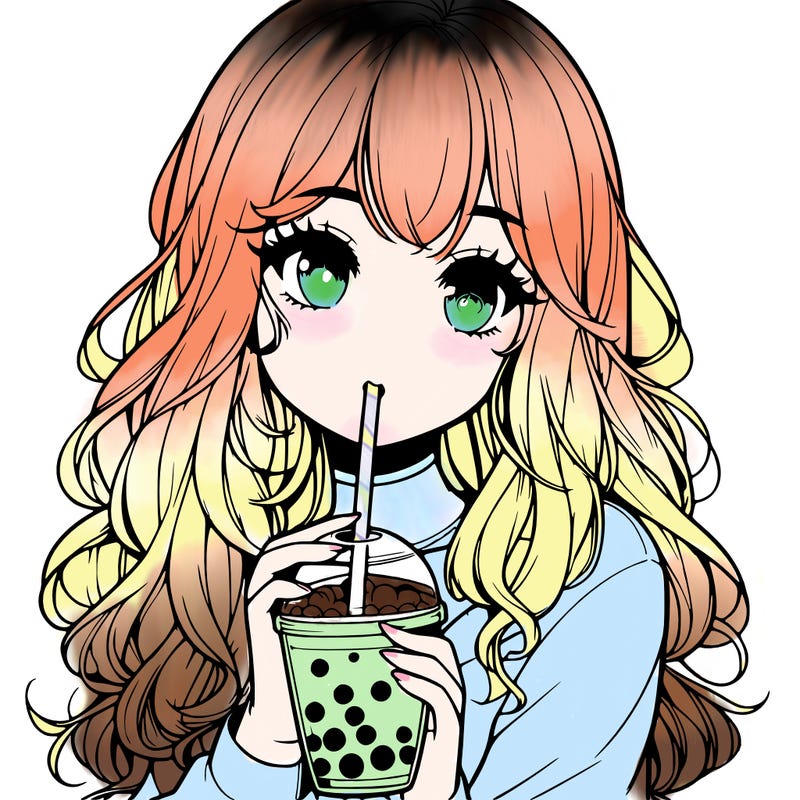 realistic girl drink a boba