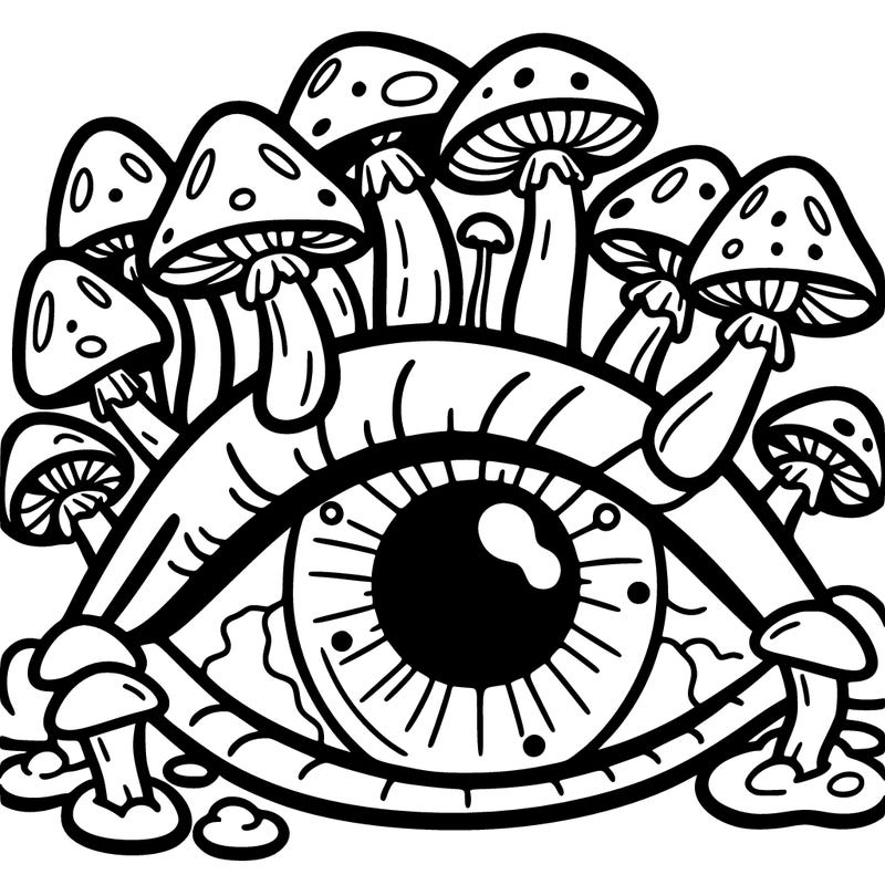 mushrooms growing out of an eye