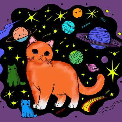 a galaxy with realistic cats