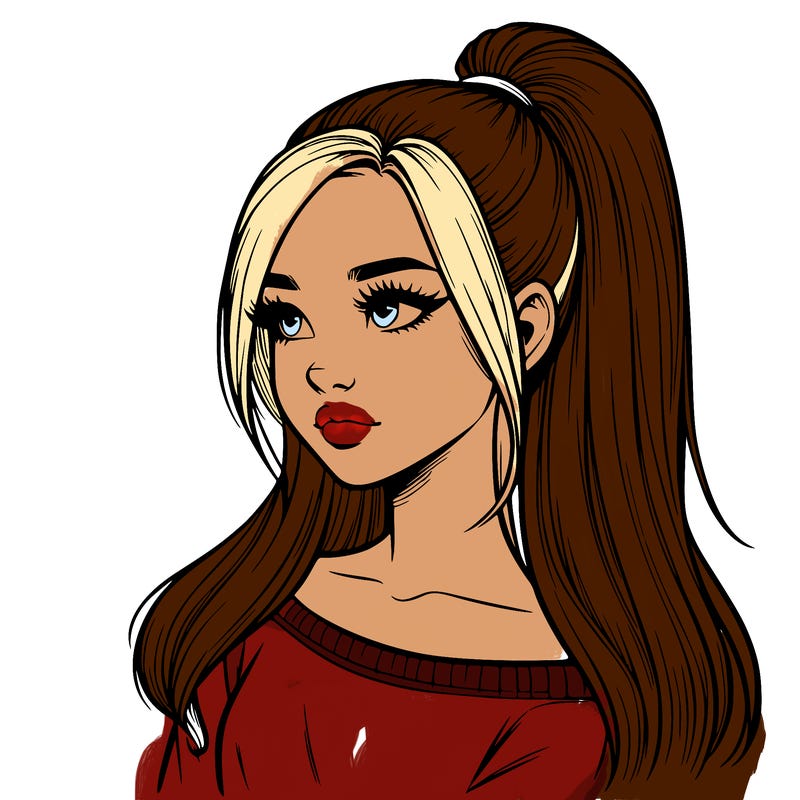realistic girl with a high ponytail