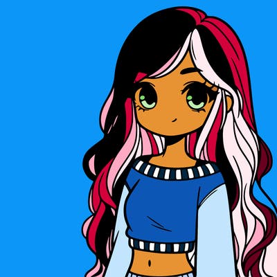 girl with long hair and a crop top with a sweater