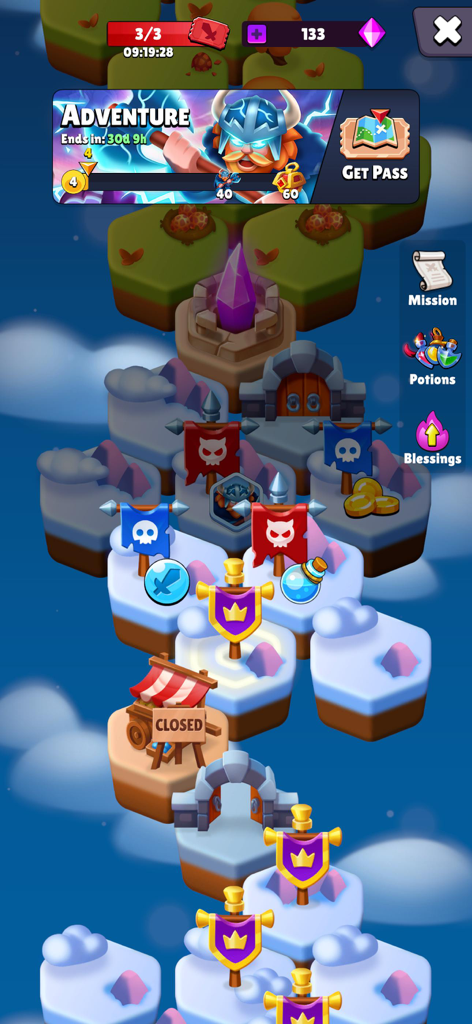 Heroes vs Hordes: Survival RPG - Adventure mode progression map with hexagonal levels in Heroes vs Hordes