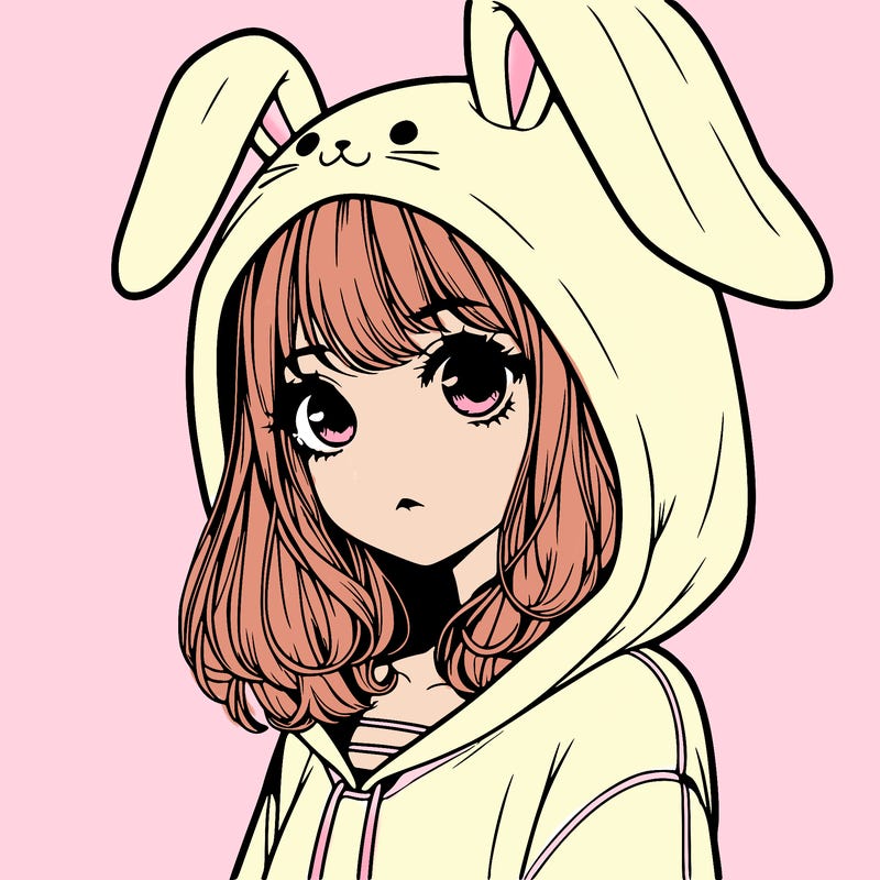 realistic girl wearing a bunny hoodie