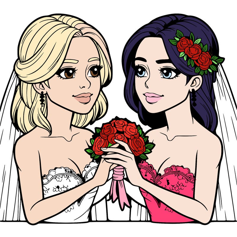 two realistic  women marrying each other