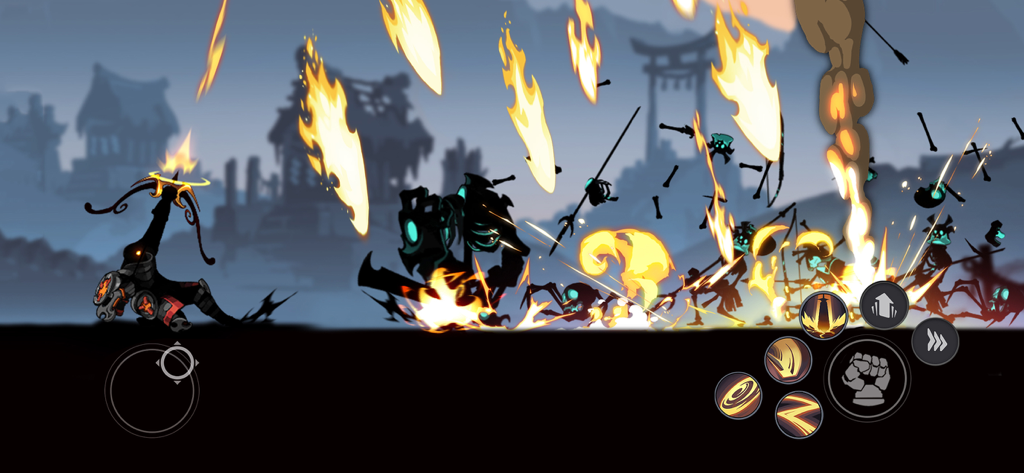 Stickman Master: Shadow Ninja - Stickman ninja character using special fire skills against enemies in a shadow fight