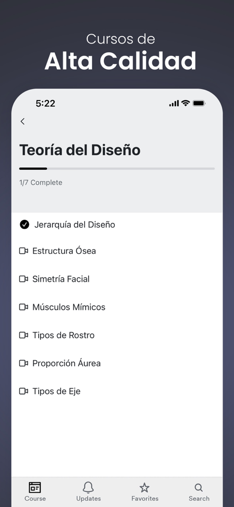 Brows Couple - Brows Couple app screen showing a list of professional beauty course modules for design theory