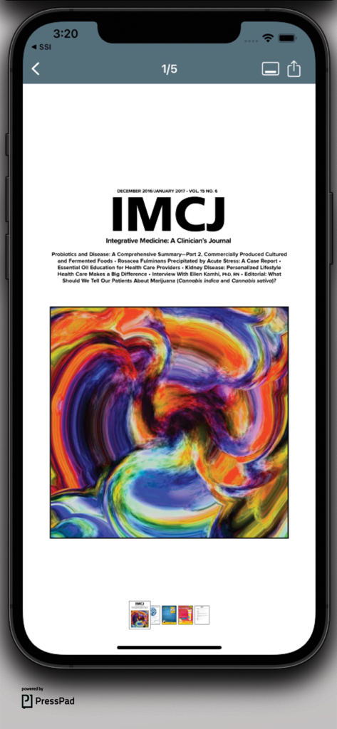 Integrative Medicine - Smartphone screen displaying the cover of Integrative Medicine A Clinicians Journal