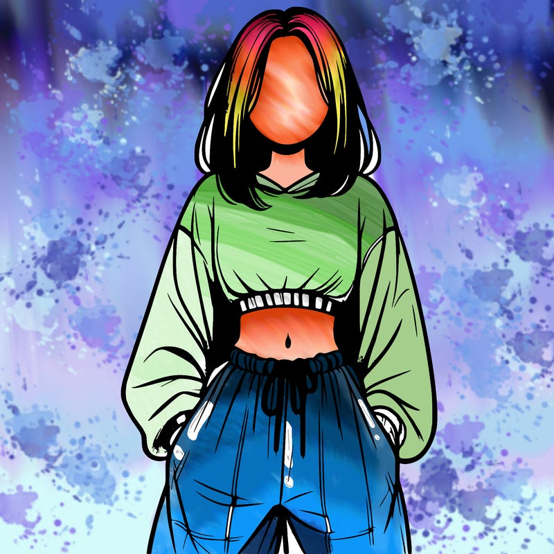 realistic girl faceless with baggy pants and a crop top