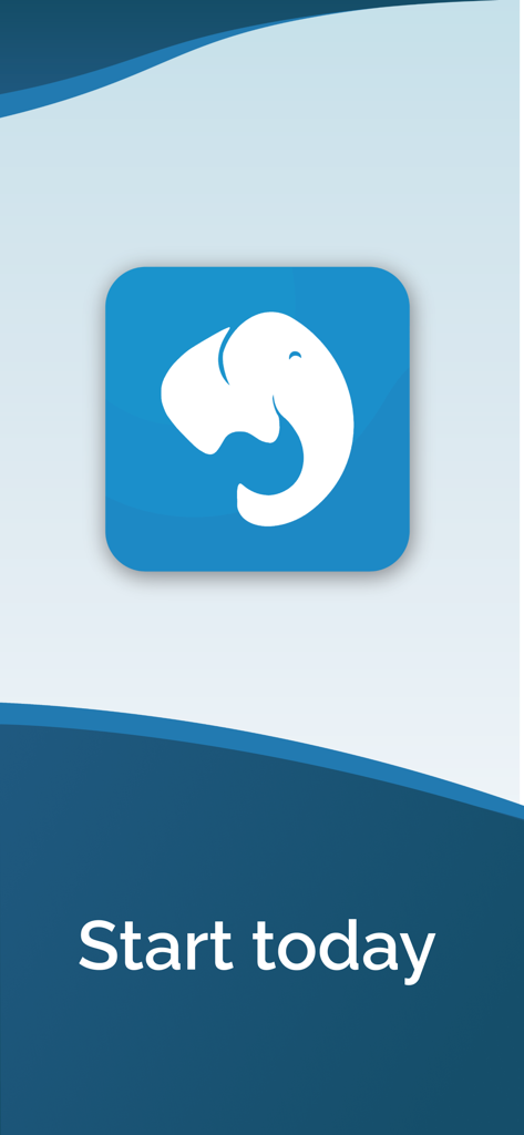 Memory Lane Games - Memory Lane Games app launch screen with elephant logo and Start today button