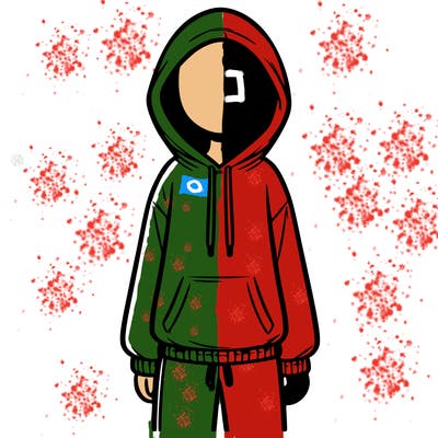faceless girl in a tracksuit with a hood on and no hair