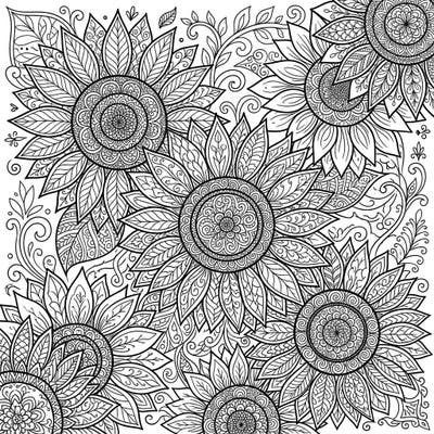 Immerse yourself in the intricate beauty of Zentangle sunflower heads designed for a truly meditative coloring experience. Each detailed pattern invites you to unwind and explore your artistic side with this unique floral design.