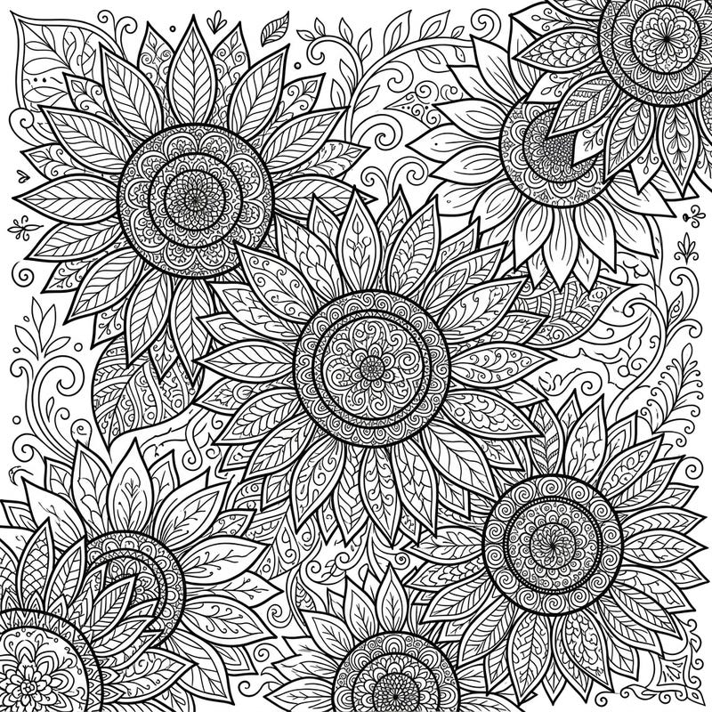 Immerse yourself in the intricate beauty of Zentangle sunflower heads designed for a truly meditative coloring experience. Each detailed pattern invites you to unwind and explore your artistic side with this unique floral design.