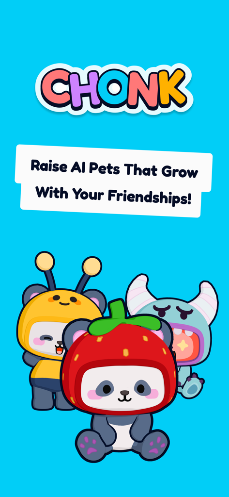Chonk: Raise Virtual Panda Pet - Three cute pandas in costumes for the Chonk virtual pet app
