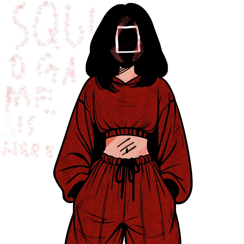 realistic girl faceless with baggy pants and a crop top