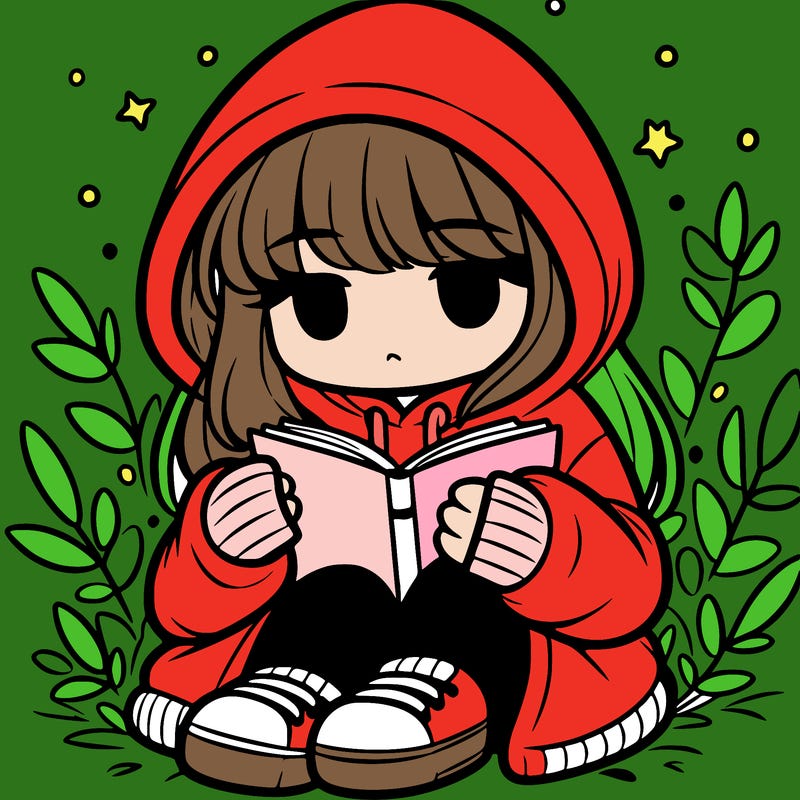 girl in oversized hoodie reading a book