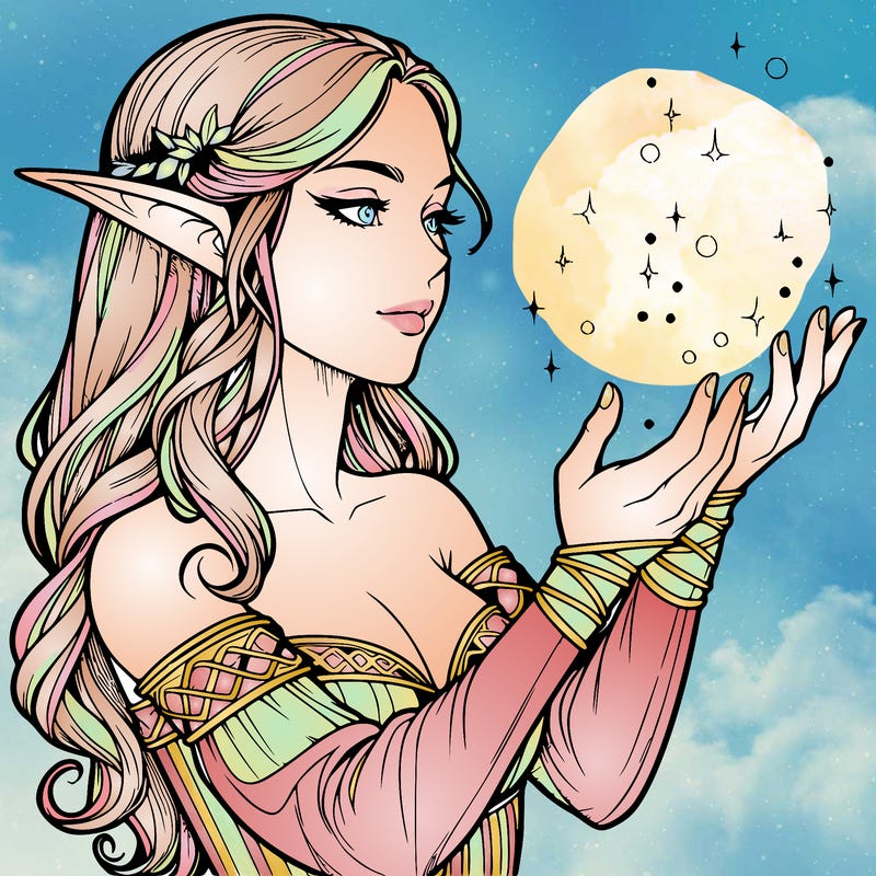 realistic elf girl doing magic