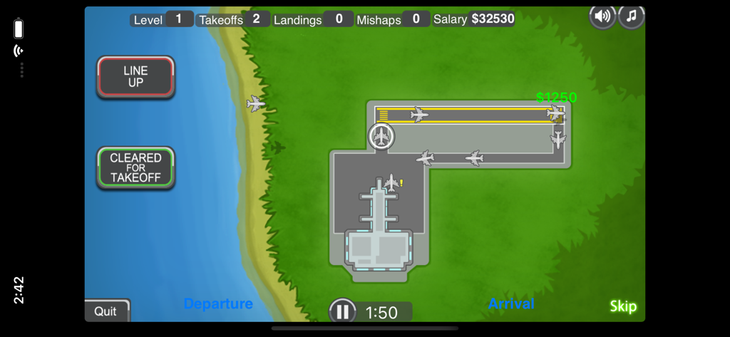 Top-down gameplay of Airport Madness Mobile showing air traffic control management