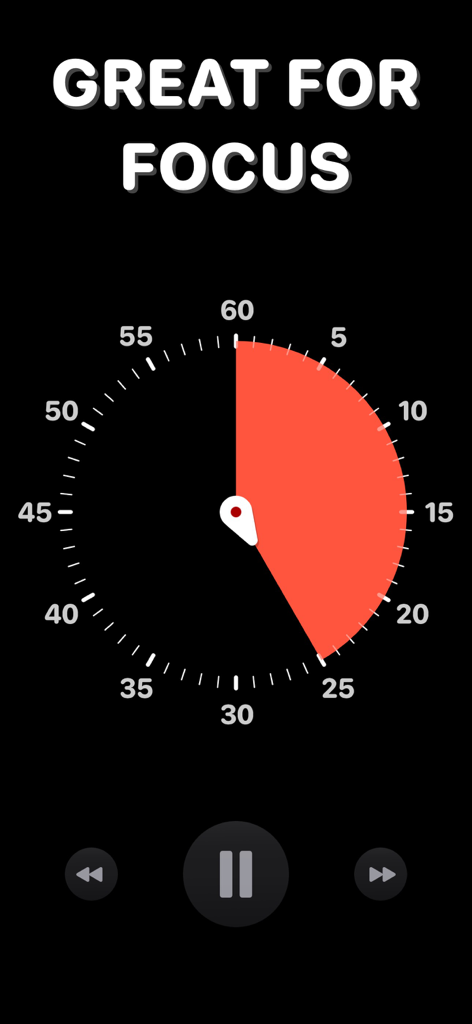 Temporizador de cuenta regresiva visual con un área sombreada en rojo y texto de enfoque.