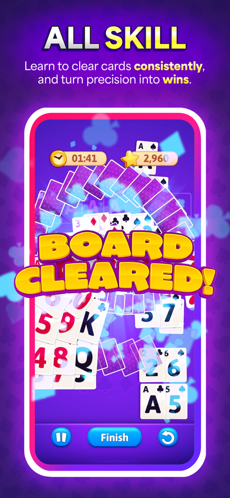 Solitaire Skillz - Win Cash - Tela de jogo do Solitaire Skillz mobile mostrando um tabuleiro limpo e mensagem de competição baseada em habilidade