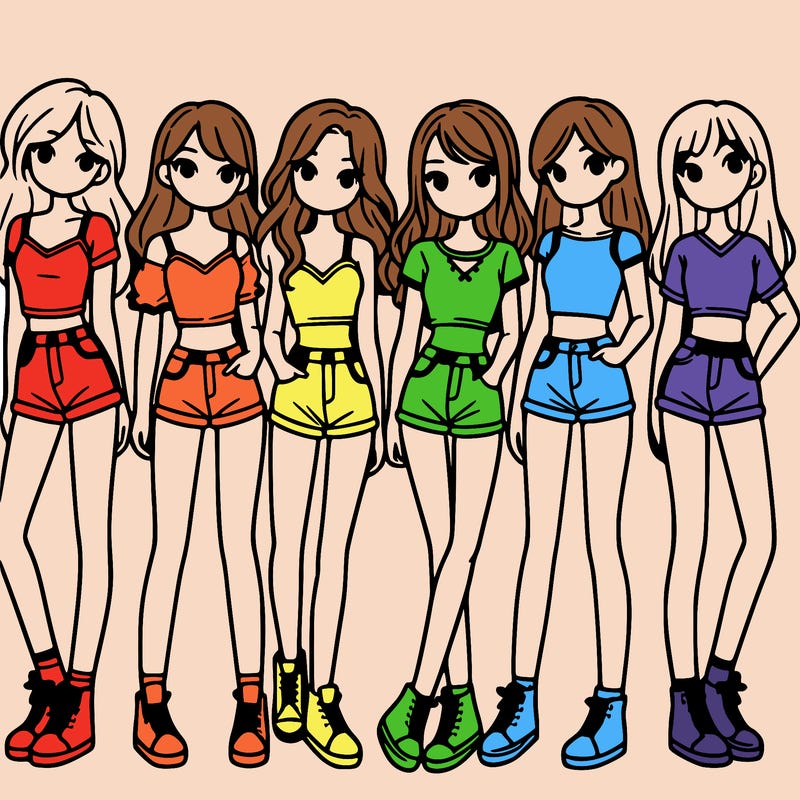 a group of girls wearing crop tops and shorts