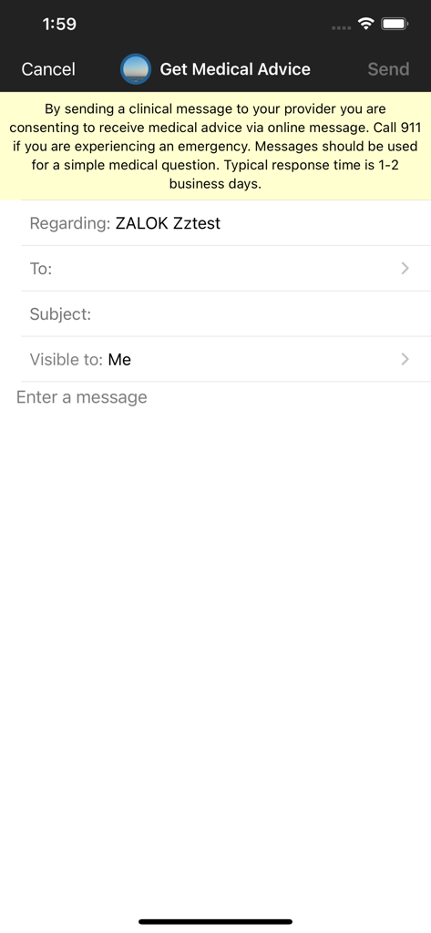 Sutter Health My Health Online - Sutter Health My Health Onlineアプリの「医学的アドバイスを受ける」メッセージ画面