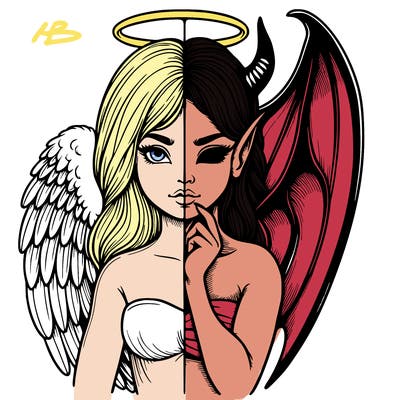 realistic angel half demon