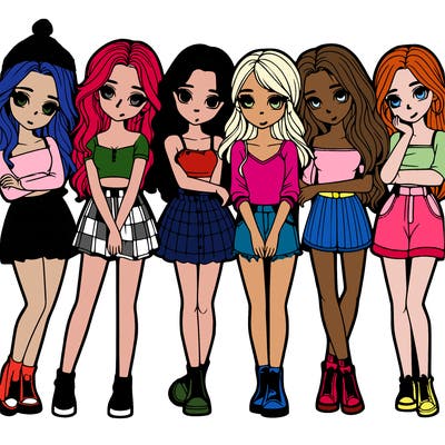 a group of girls realistic