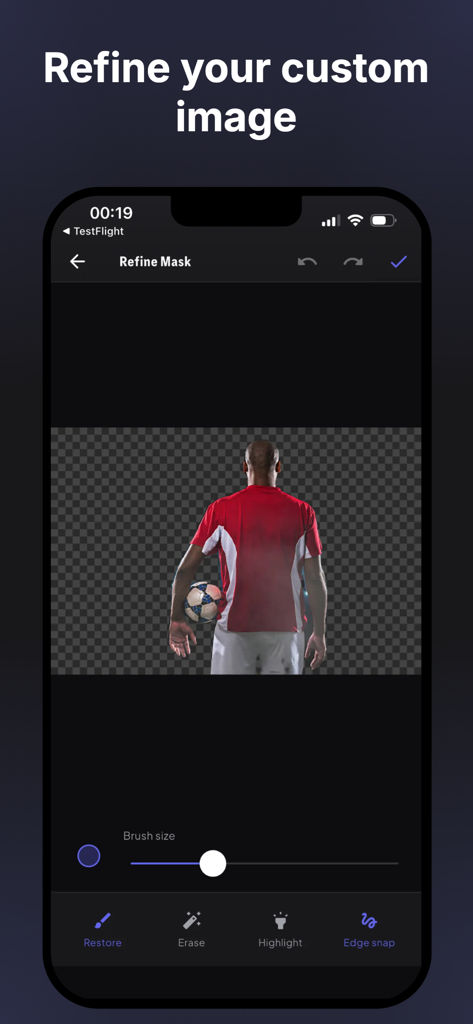FC Ultimate Card Creator - Interface for refining an image mask of a soccer player