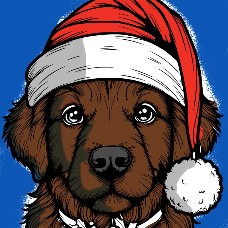 realistic dog with a christmas hat