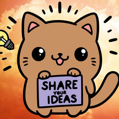 a cute cat saying share your ideas