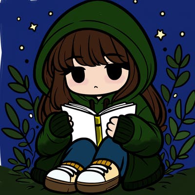 girl in oversized hoodie reading a book
