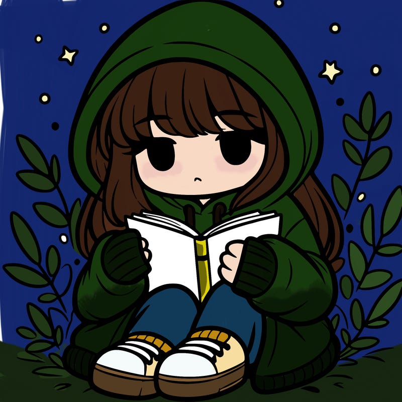 girl in oversized hoodie reading a book