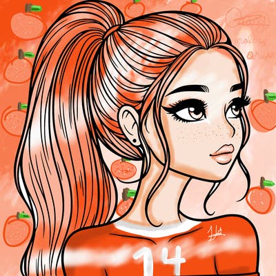 a beautiful and realistic girl with a high pony tail