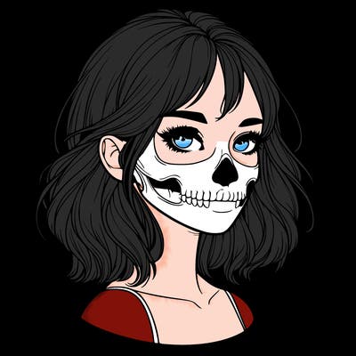 realistic girl with skull